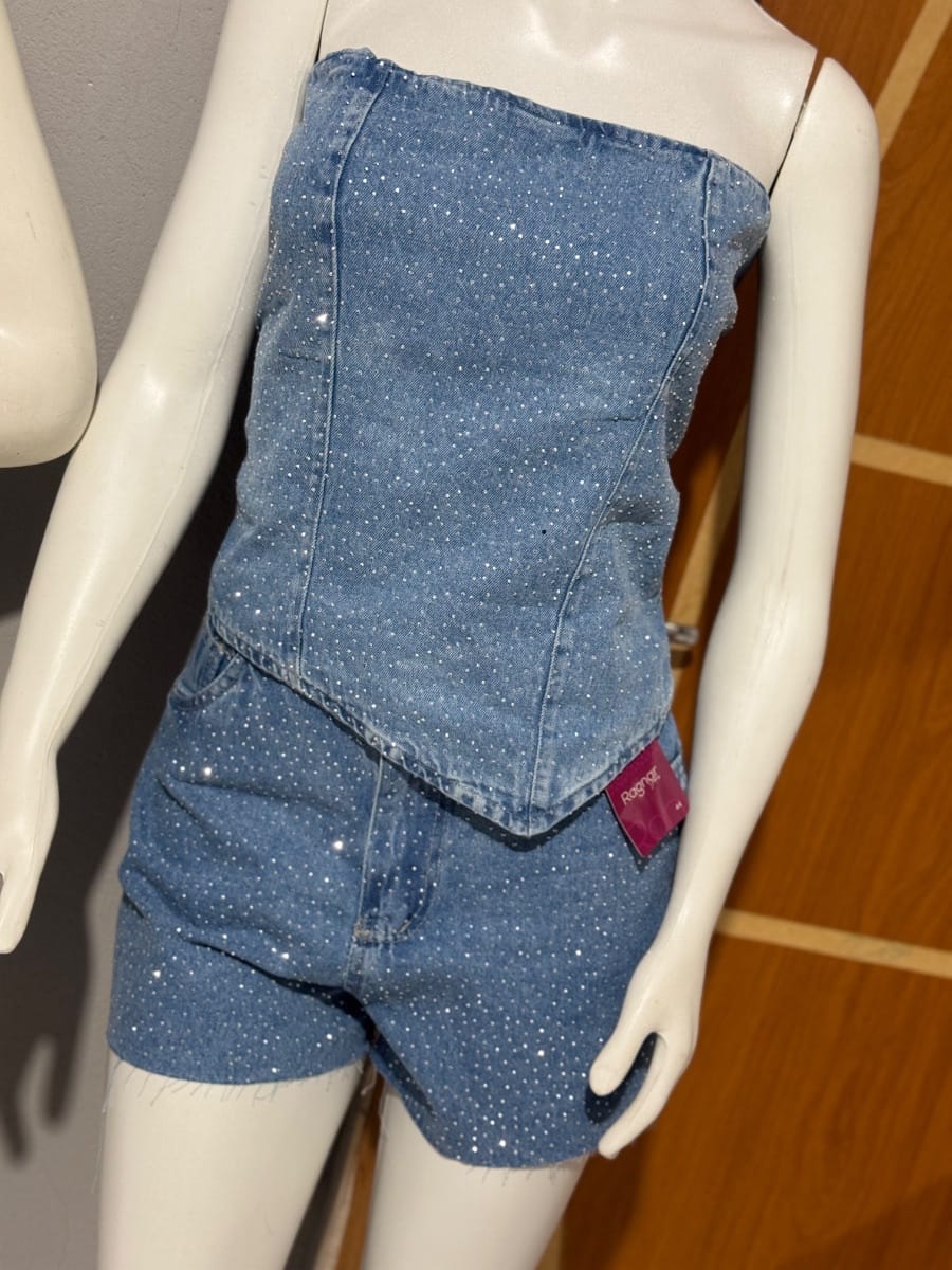 Conjunto djeans short com tomara que caia - Foto 1