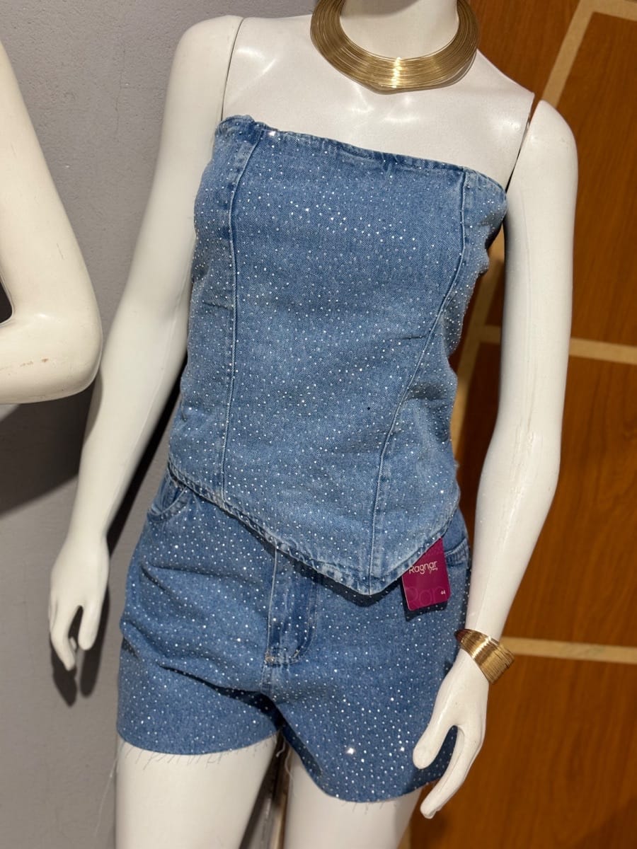 Conjunto jeans short e blusa tomara que caia - Foto 1
