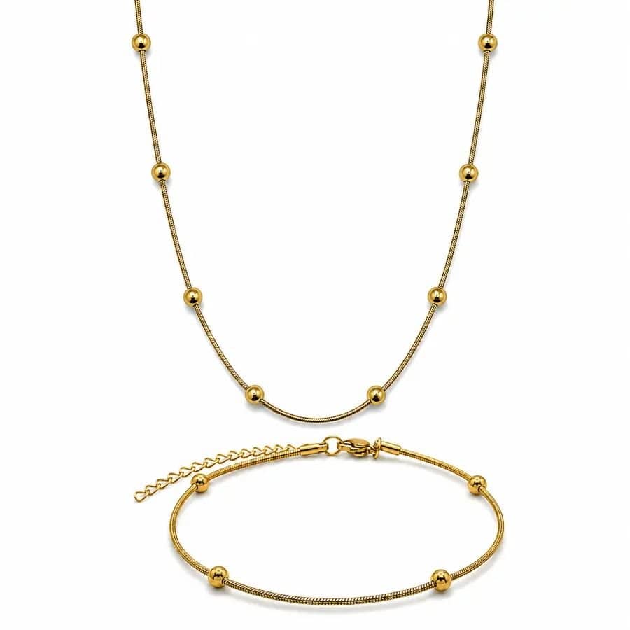 Kit Colar e Pulseira Bolinhas Dourada - CON012