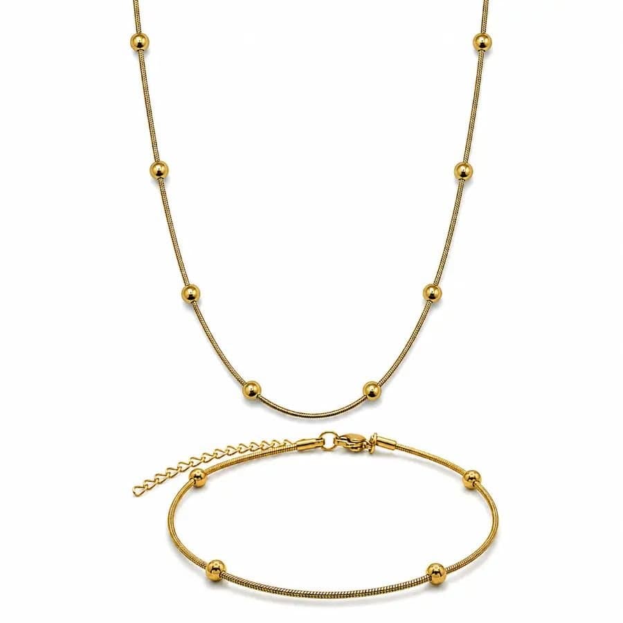 Kit Colar e Pulseira Bolinhas Dourada - CON012