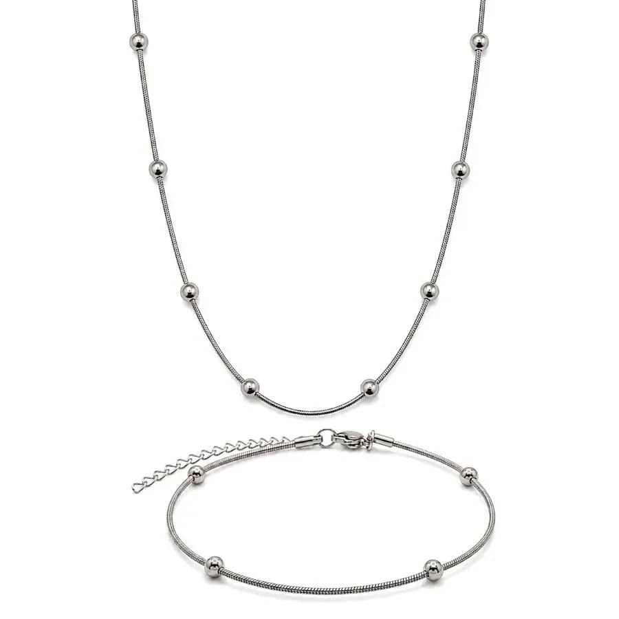 Kit Colar e Pulseira Bolinhas Prata - CON013