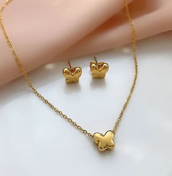 CONJUNTO COLAR E BRINCO BORBOLETA BOLEADA DOURADO