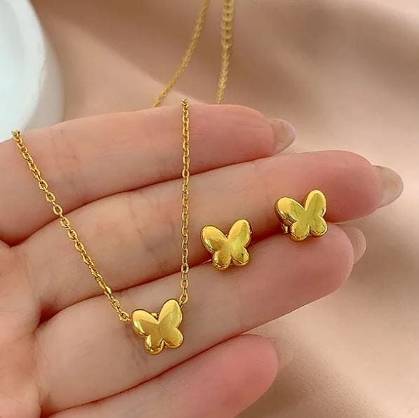CONJUNTO COLAR E BRINCO BORBOLETA BOLEADA DOURADO - Foto 2