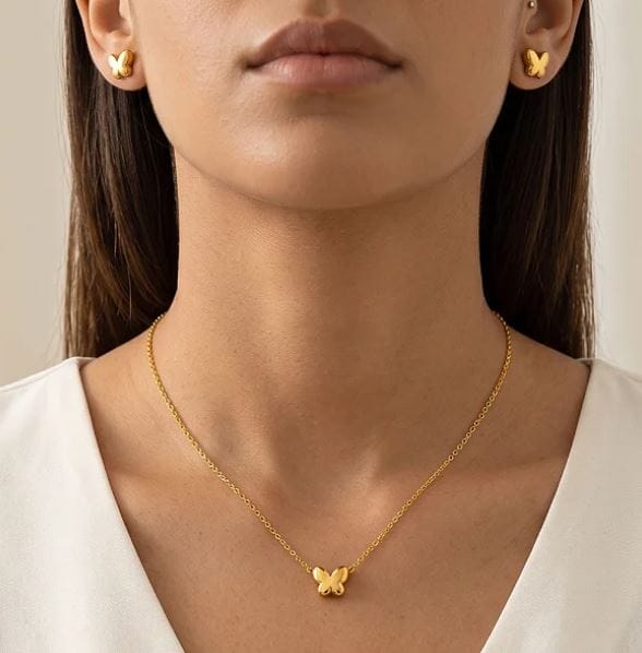 CONJUNTO COLAR E BRINCO BORBOLETA BOLEADA DOURADO - Foto 3