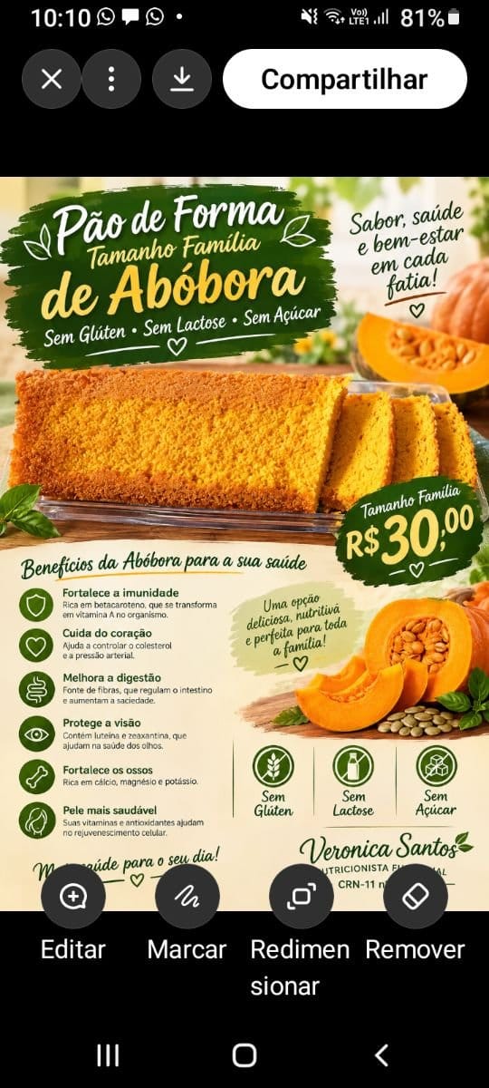 Pão de Abóbora sem glúten e sem lactose tamanho Família - Foto 1