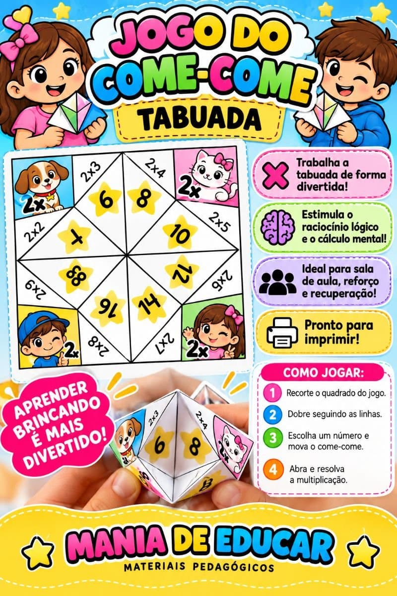 Jogo come come multiplicação 🌈 JOGO DO COME-COME – TABUADA 🎲✏️ Aprender Matemática pode ser muito mais divertido! 💖 O Jogo do Come-Come – Tabuada