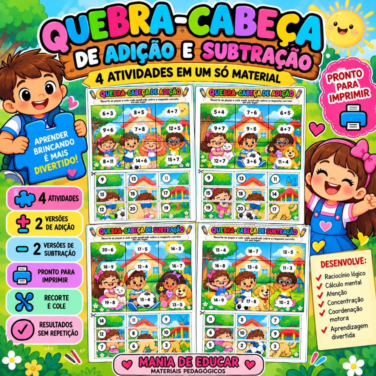 Atividades quebra cabeça adição e subtração