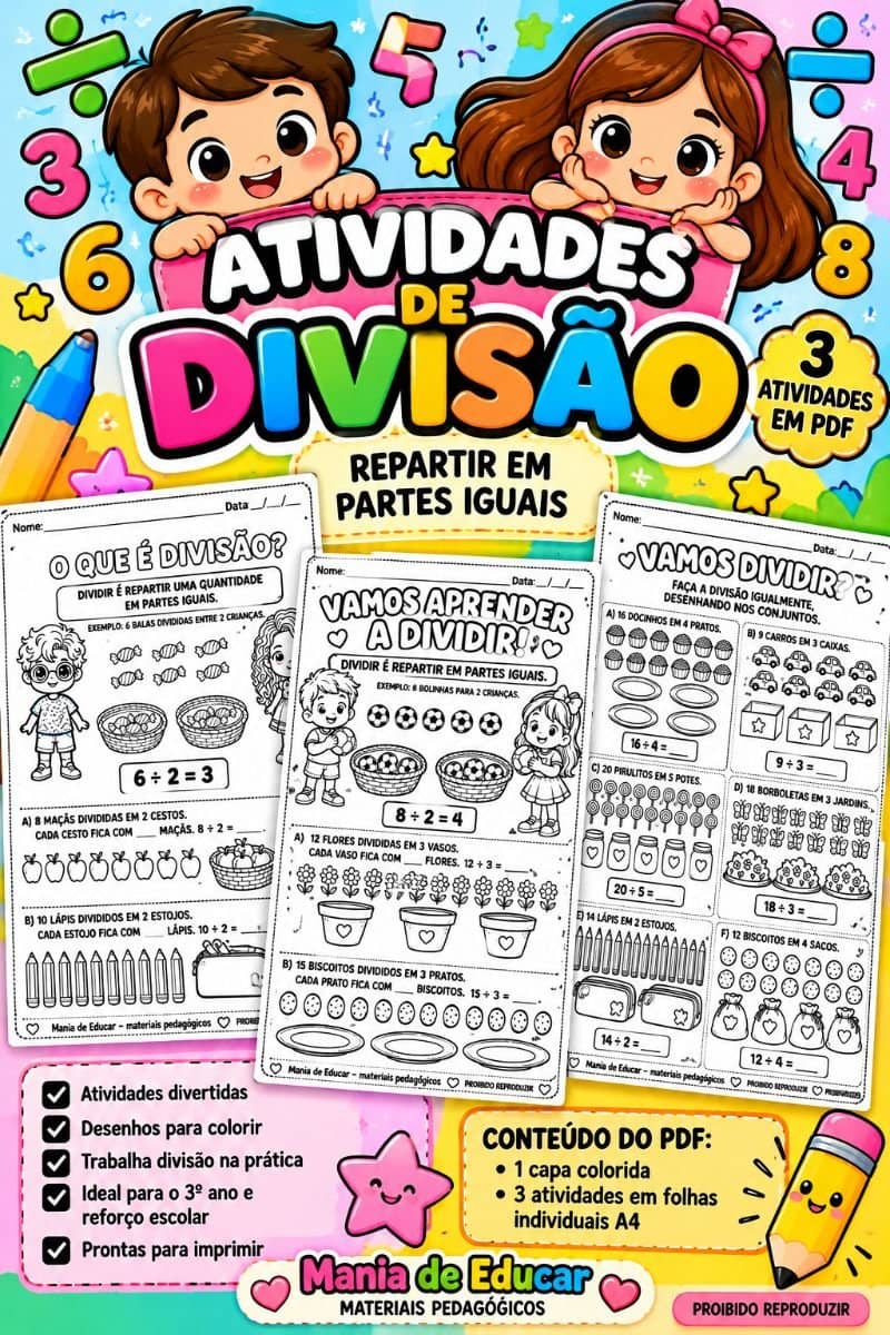 Atividade ilustrada de divisão