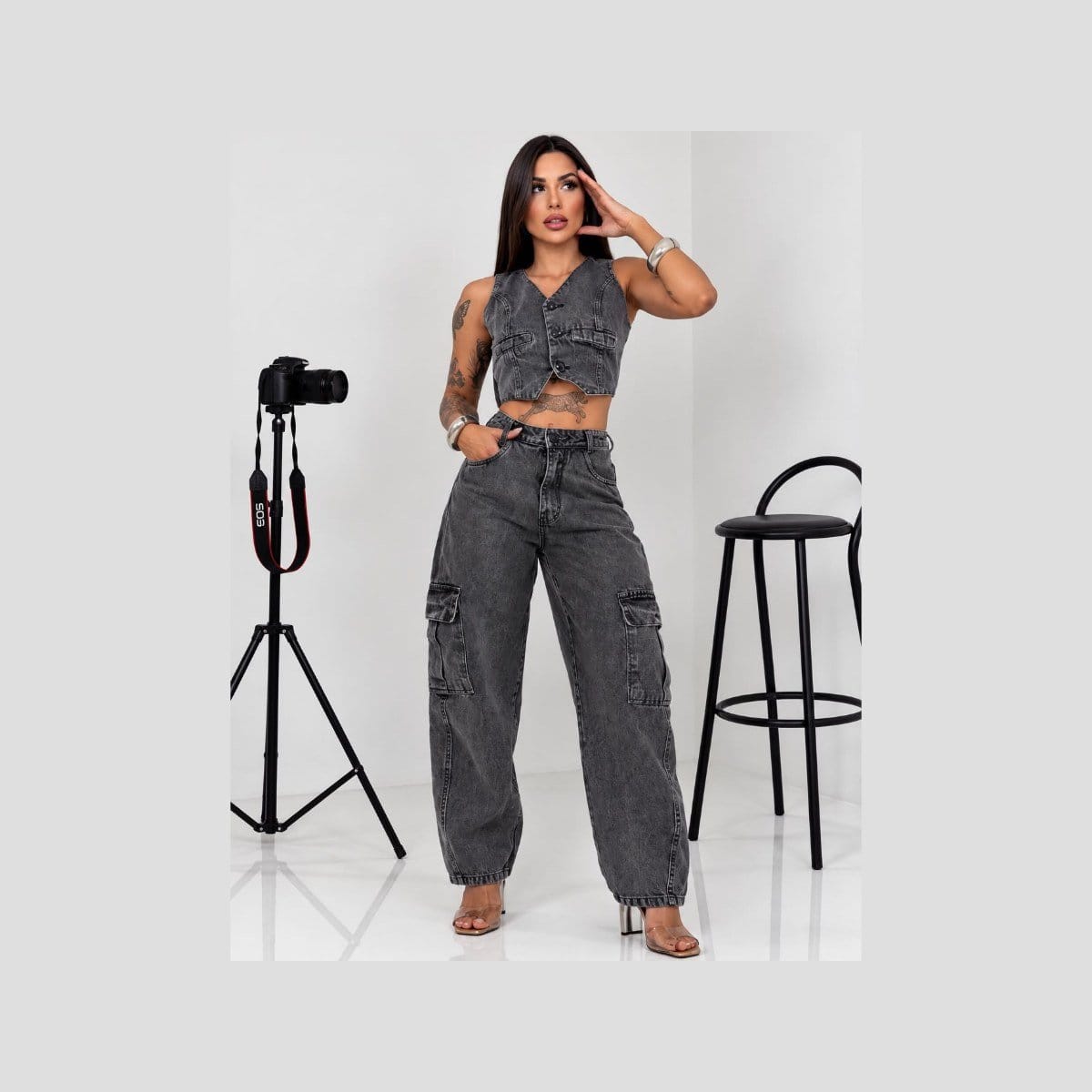 Conjunto jeans Premium, lavagem preta - Foto 1