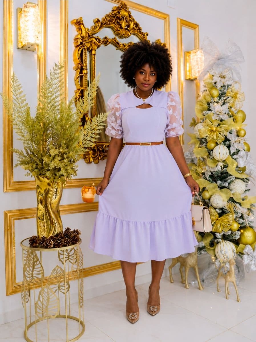 Vestido Midi Manga Princesa
